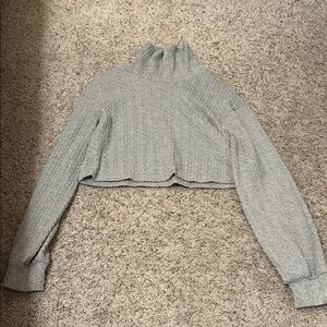 Gray Cropped Turtleneck Sweater